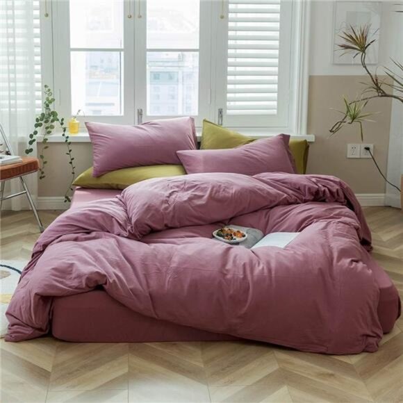 Solid Purple Duvet Cover Queen Pale Mauve Solid Color Bedding Set Jersey Knit - Picture 1 of 7